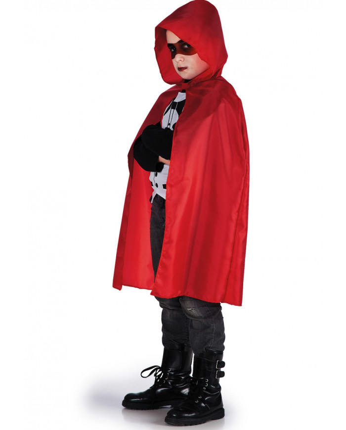 Taffettas red cape with hood for kid, one size, length cm.8. Taffettas red cape with hood for kid, one size, length cm.8.