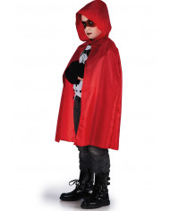 Taffettas red cape with hood for kid, one size, length cm.8. Taffettas red cape with hood for kid, one size, length cm.8.