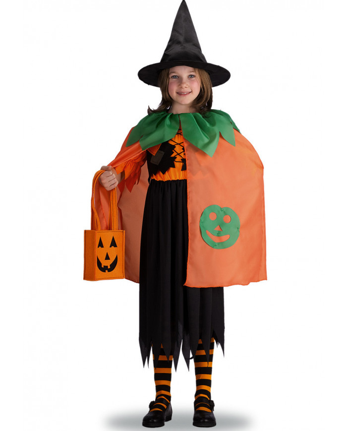 Taffettas orange pumpkin costume for kid with green neckwear