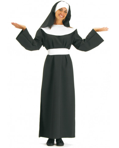 Nun costume with fabric dress and headpiece.