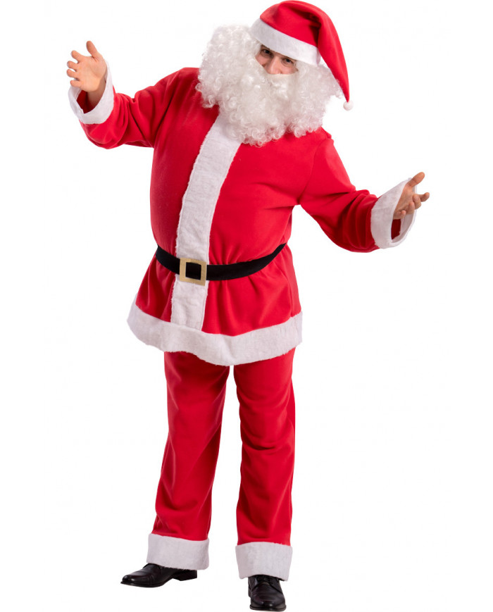 Santa's pile costume with belt, hat, beard and wig, size XL.