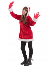 Xmas costume for woman with velvet dress, hood and plush