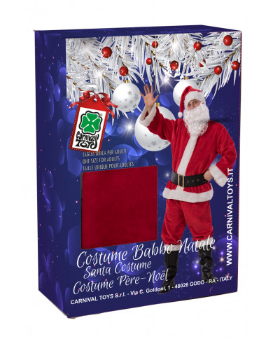 Santa's disguise with plush dress, belt, hood, beard and Santa's disguise with plush dress, belt, hood, beard and