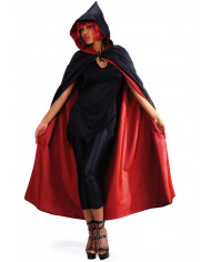 Black/red taffettas double-face cape with hood, one size