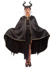 Black satin cape with golden decorations and white collar Black satin cape with golden decorations and white collar