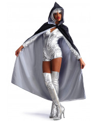 Black/white taffettas double-face cape with hood, one size