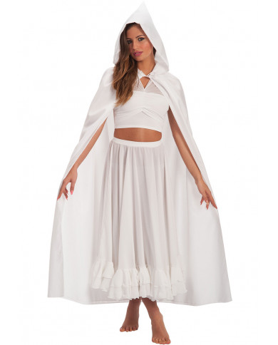 White taffetas double-face cape with hood, length cm.14.