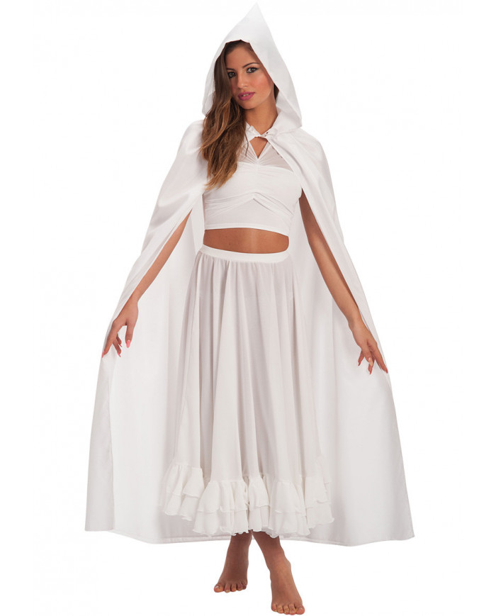White taffetas double-face cape with hood, length cm.14.