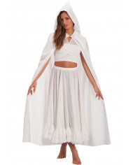 White taffetas double-face cape with hood, length cm.14.