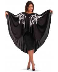 Black jersey cape with the white print of a dragon skeleton.