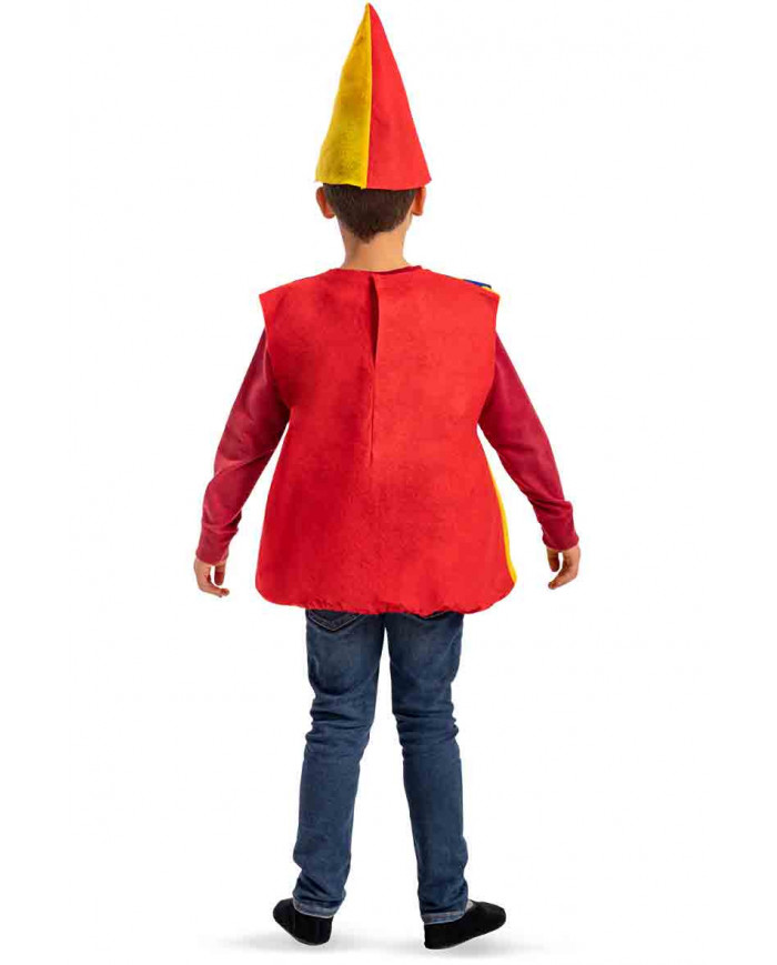Costume in panno da clown multicolore: rosso, giallo, blu, con