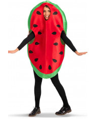 Costume da anguria in tessuto rosso con semi neri e buccia