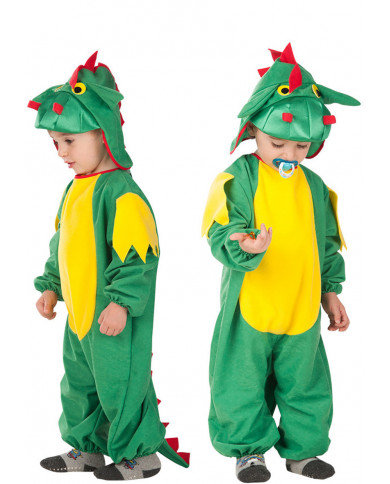 Dragon costume for kid with pile jumpsuit with hood, size II.