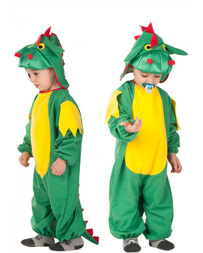 Dragon costume for kid with pile jumpsuit with hood, size II.