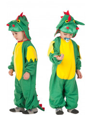 Dragon costume for kid with pile jumpsuit with hood, size II.