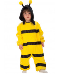 Bee costume for kid with pile jumpsuit and hood, size II.