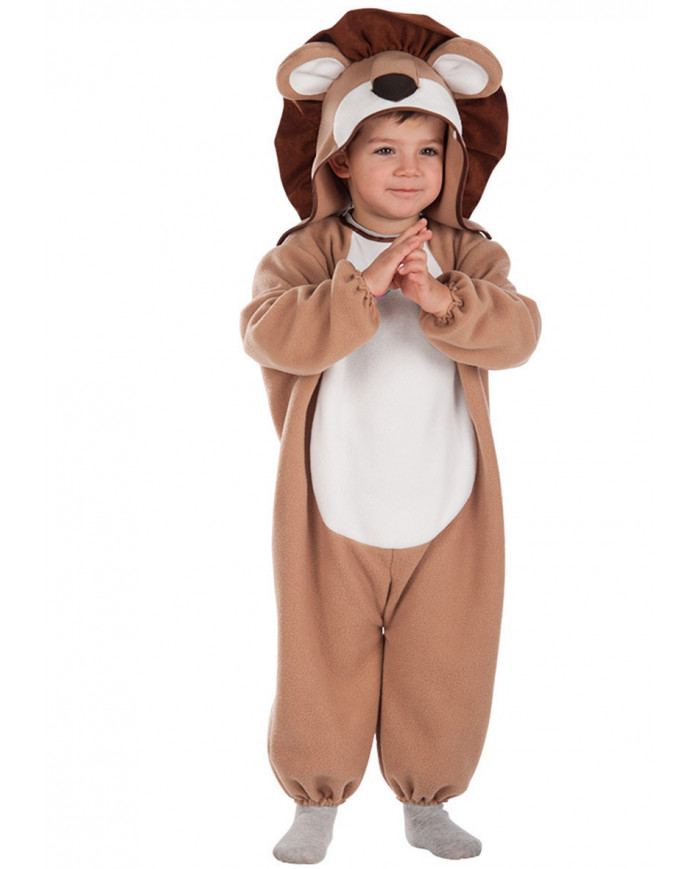 Lion costume for kid with pile jumpsuit and hood, size II.