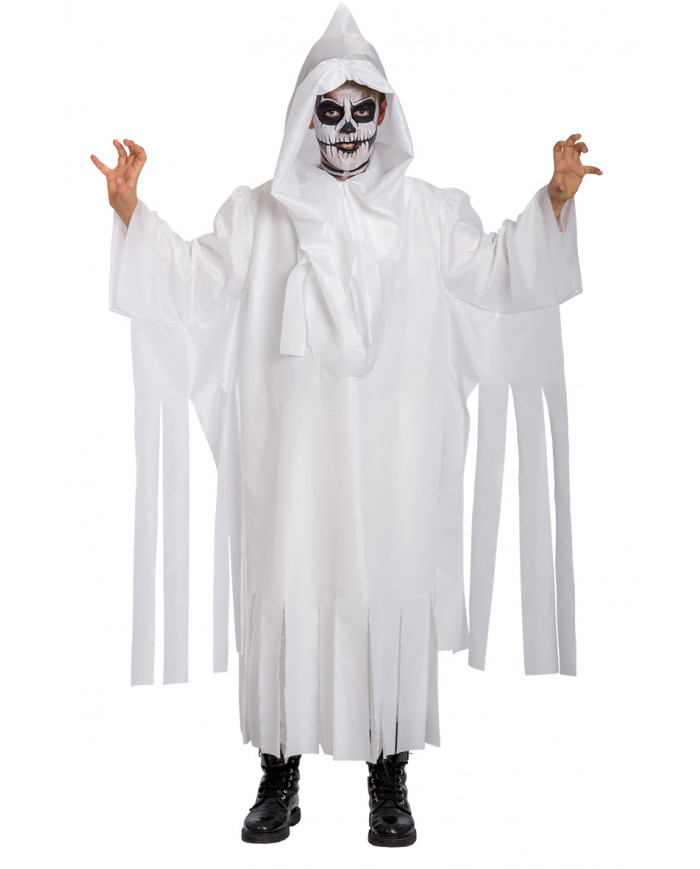 Ghost costume consisting of tunic in taffetas with hood in one