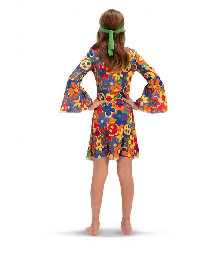 70s Girl costume for kid composed of stretch fabric dress in