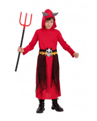 Devil costume for kid with stretch fabric tunic, hood and belt