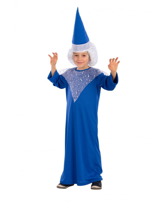 Magician costume for kid with stretch fabric tunic and hat, one