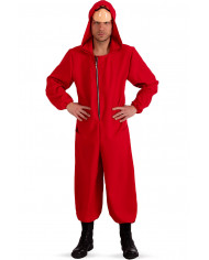 Red fabric jumpsuit with hood for man, one size M/L.