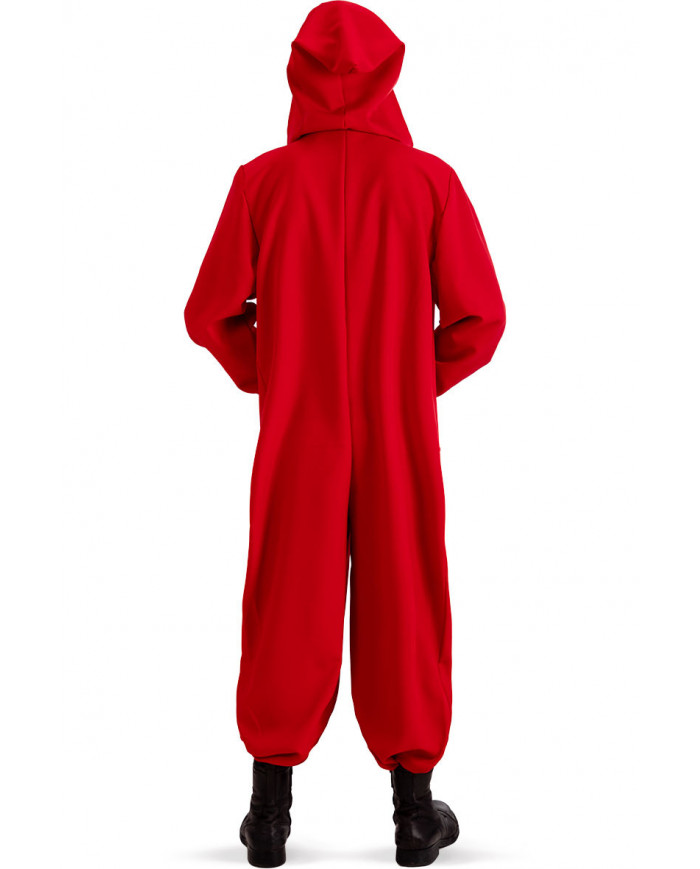 Red fabric jumpsuit with hood for man, one size M/L.