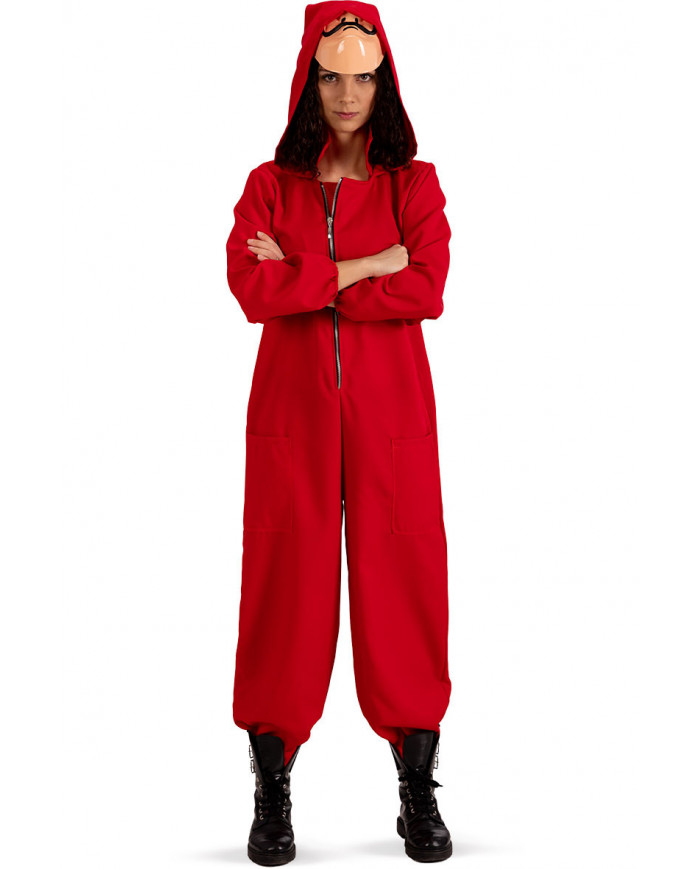 Red fabric jumpsuit with hood for woman, one size S/M. Red fabric jumpsuit with hood for woman, one size S/M.