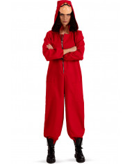 Red fabric jumpsuit with hood for woman, one size S/M. Red fabric jumpsuit with hood for woman, one size S/M.