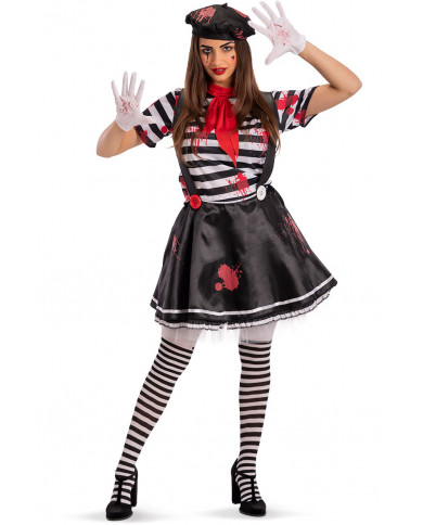 Mime horror artiste costume for woman composed of satin dress