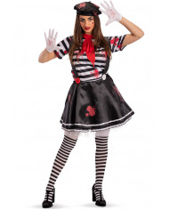 Mime horror artiste costume for woman composed of satin dress