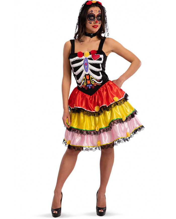 Costume teschio messicano taglia unica (S-M) in busta con gancio