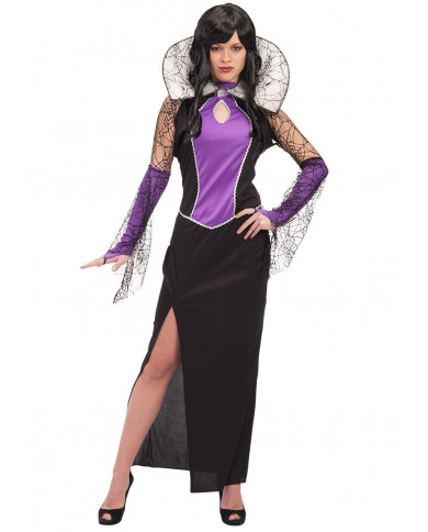 Costume da strega viola per donna. Si compone di un abito lungo