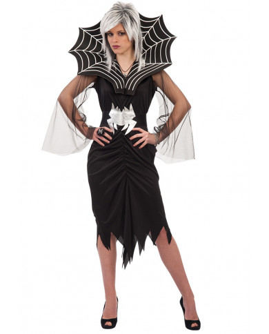 Costume da strega ragno per donna. Abito in tessuto nero con