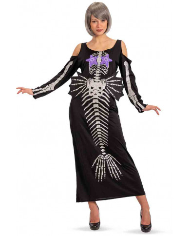 Mermaid skeleton costume composed of a stretch fabric dress