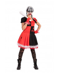 Clown girl horror costume with stretch fabric dress and gloves