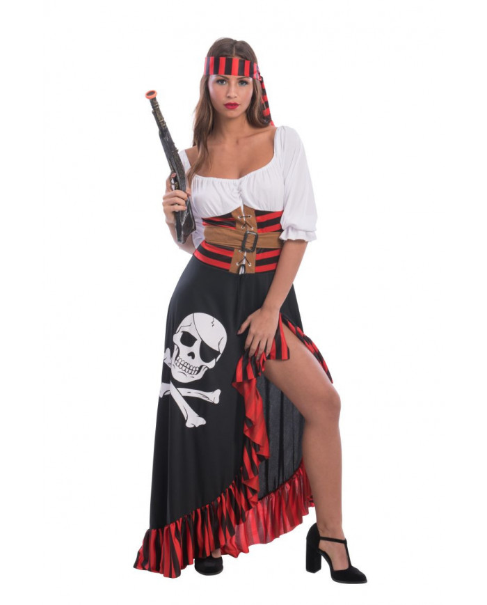 Sexy corsair costume with stretch fabric dress, belt and