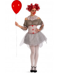 Horror clown costume for woman composed of stretchy fabric