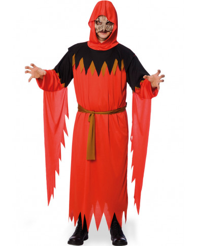 Fool costume with stretchy tunic, hood and belt, one size M/L.