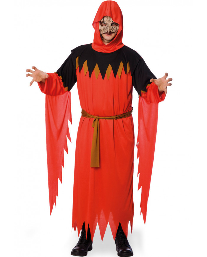 Fool costume with stretchy tunic, hood and belt, one size M/L.