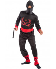 Ninja warrior costume composed of shirt with hood, trousers