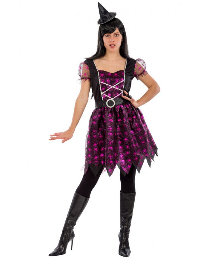 Witch costume composed of stretchy glittered dress with hat