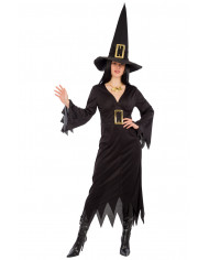 Costume da strega nera per donna. Composto da abito in tessuto