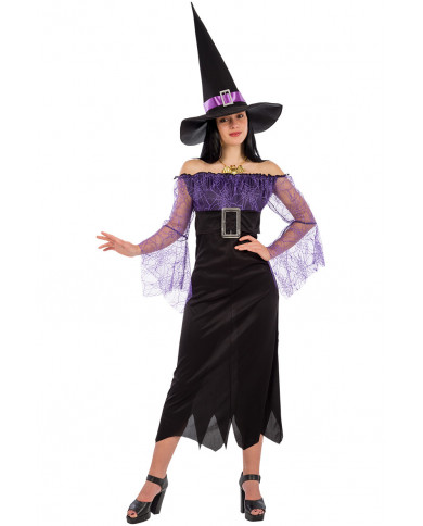 Costume da strega con ragnatele viola per donna. Composto da un