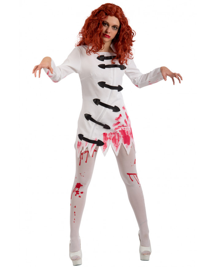 Crazy bloody costume composed of fabric decorated dress, in one