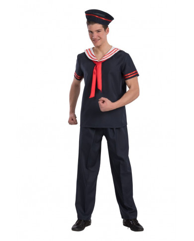 Sailor costume with fabric shirt and trousers, hat, one size