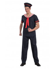 Sailor costume with fabric shirt and trousers, hat, one size