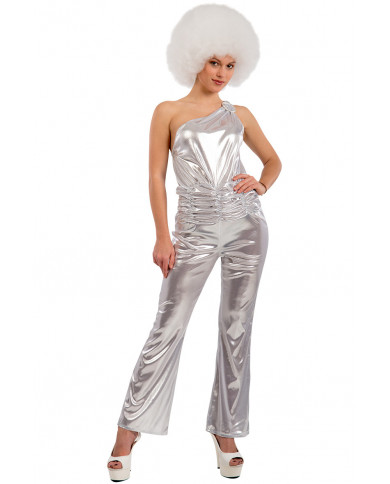 Disco dance costume composed of a silver jumpsuit in lurex Disco dance costume composed of a silver jumpsuit in lurex