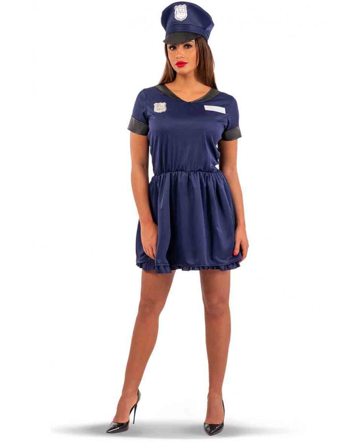 Policewoman costume composed of a blue stretch fabric dress