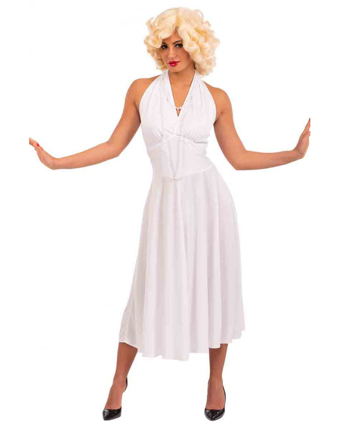 Costume Marylin da donna composto da un abito lungo bianco i